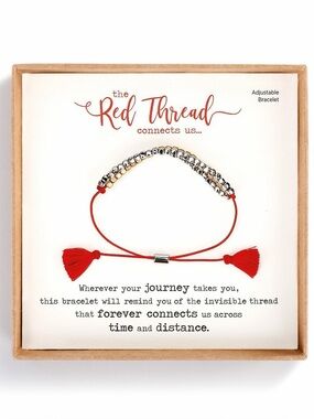 The Red Thread Love/Friendship Adjustable Bracelet Set - Red and Silver NWT
